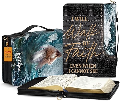 Jesuspirit Fundas de cuero personalizadas para la Biblia, bolsa de la Biblia para hombres y mujeres, funda de transporte de la Biblia con texto en