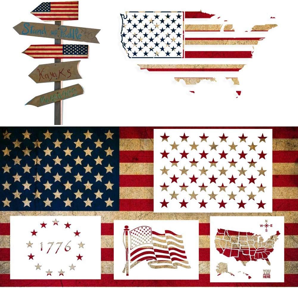 DmHirmg 8pcs American Flag Stencil Plastic Stencil Template for Planner/Notebook/Diary/Scrapbook/Graffiti/Card, DIY Drawing Painting Craft Projects