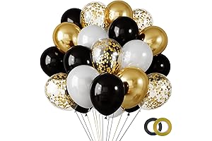 RUBFAC 65pcs 12 Inches Black Gold Confetti Balloons Kit for Any Occasion