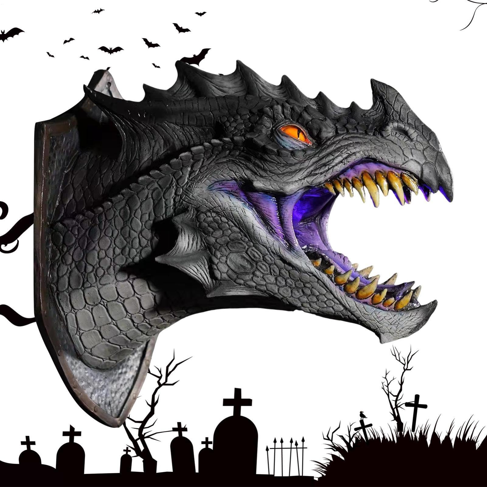 Rzeźba ścienna dinozaura - Grafika ścienna z głową 3D - Fantasy Wall Art