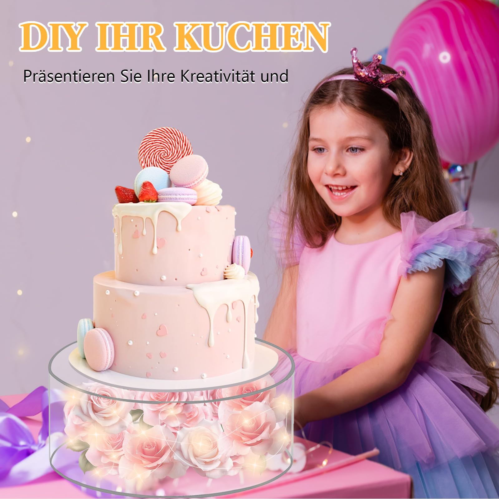 Soporte para tartas rellenable de acrílico, apilable, 3 unidades, caja de presentación de postres, decoración LED, transparente, para cumpleaños, bodas y fiestas (transparente con tapa)
