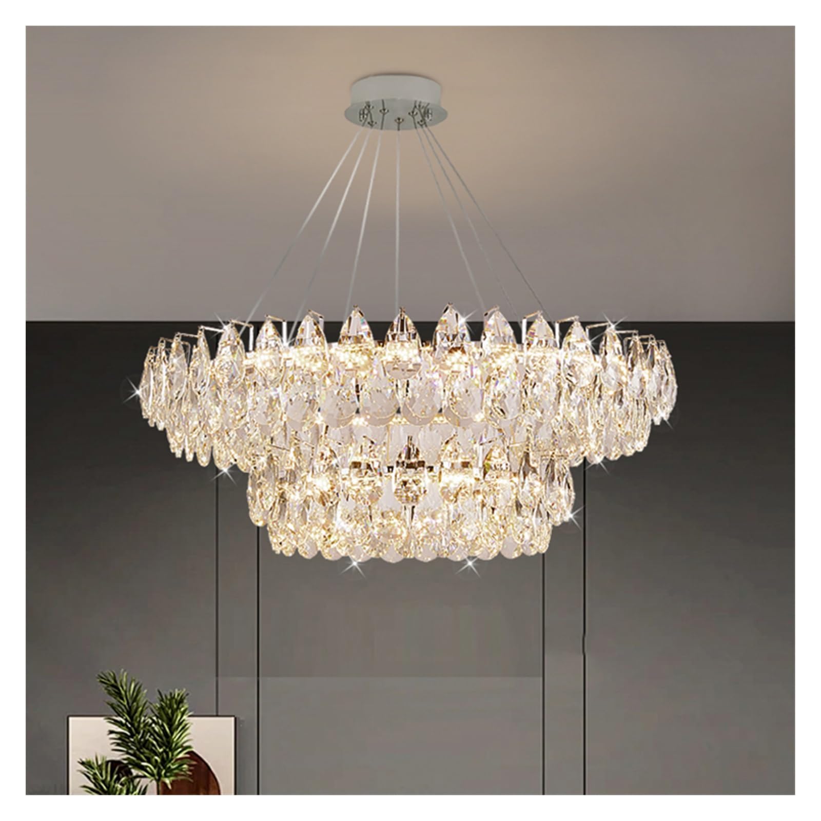 Nowoczesny kryształowy żyrandol, oświetlenie wewnętrzne, lampa sufitowa, lampa wisząca LED do salonu (prostokątna 120 cm, RC)