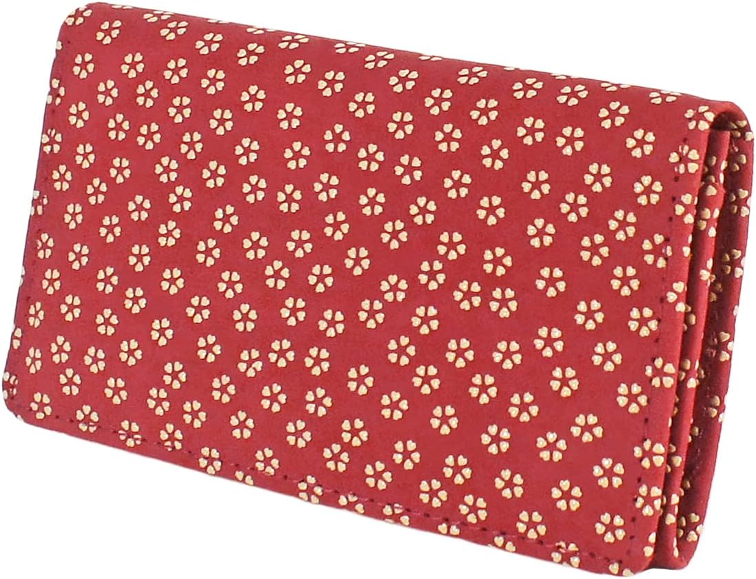 Indenya 2501-13002 Business Card Holder, Red Deerskin x White Lacquer, Small Cherry Blossom Pattern 2501-13-002