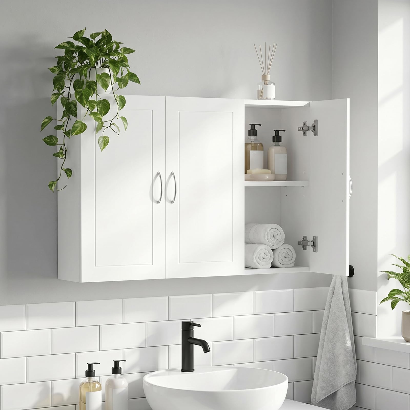 Mueble de baño suspendido 60x30x90 cm Blanco | Estantes ajustables, melamina resistente a la humedad, desmontable, antibalanceo, fácil montaje, baño, cocina, entrada