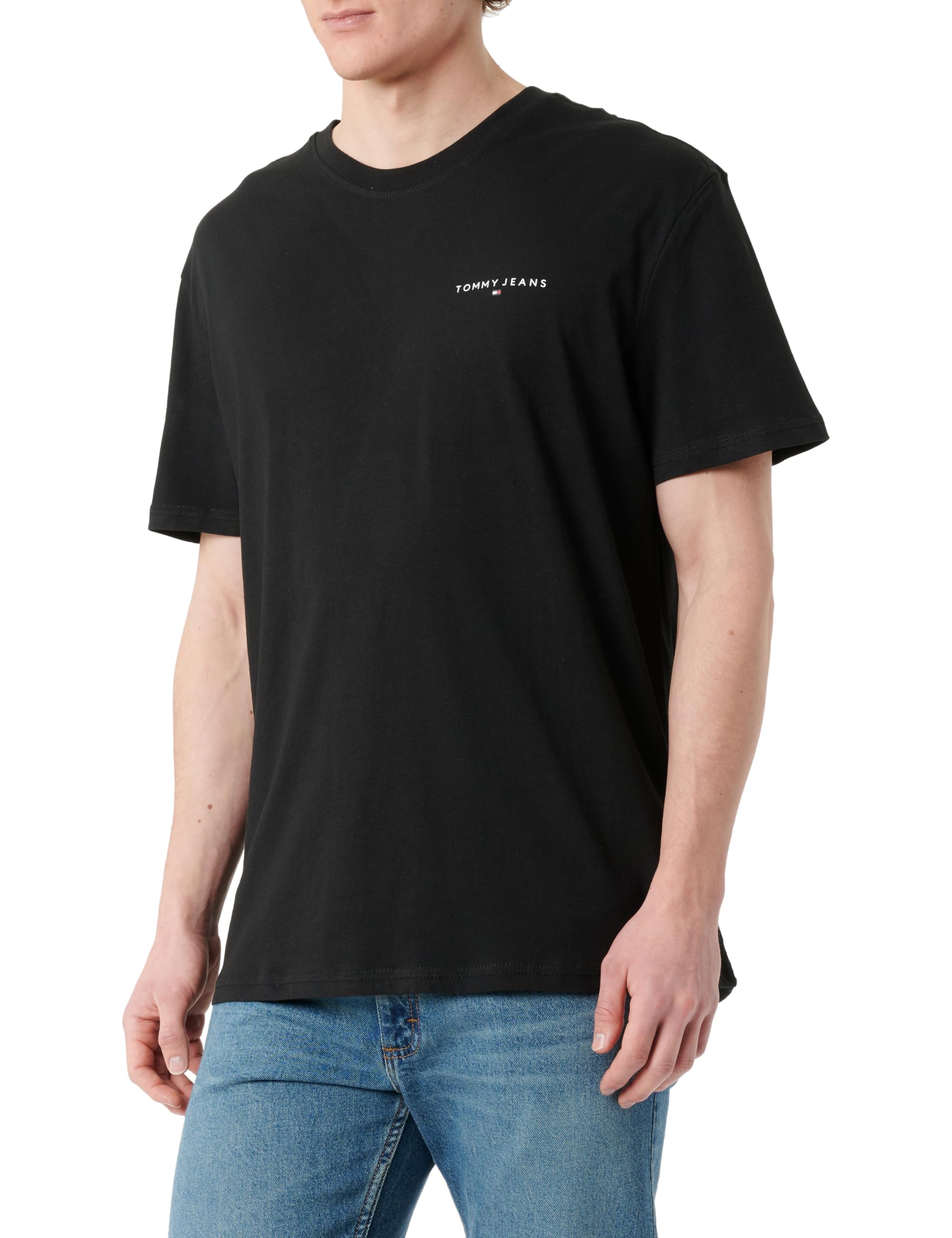 Tommy Jeans Men's TJM Slim Linear Chest Tee Ext Dm0Dm21188 S/S T-Shirt, Black (Black), XXL