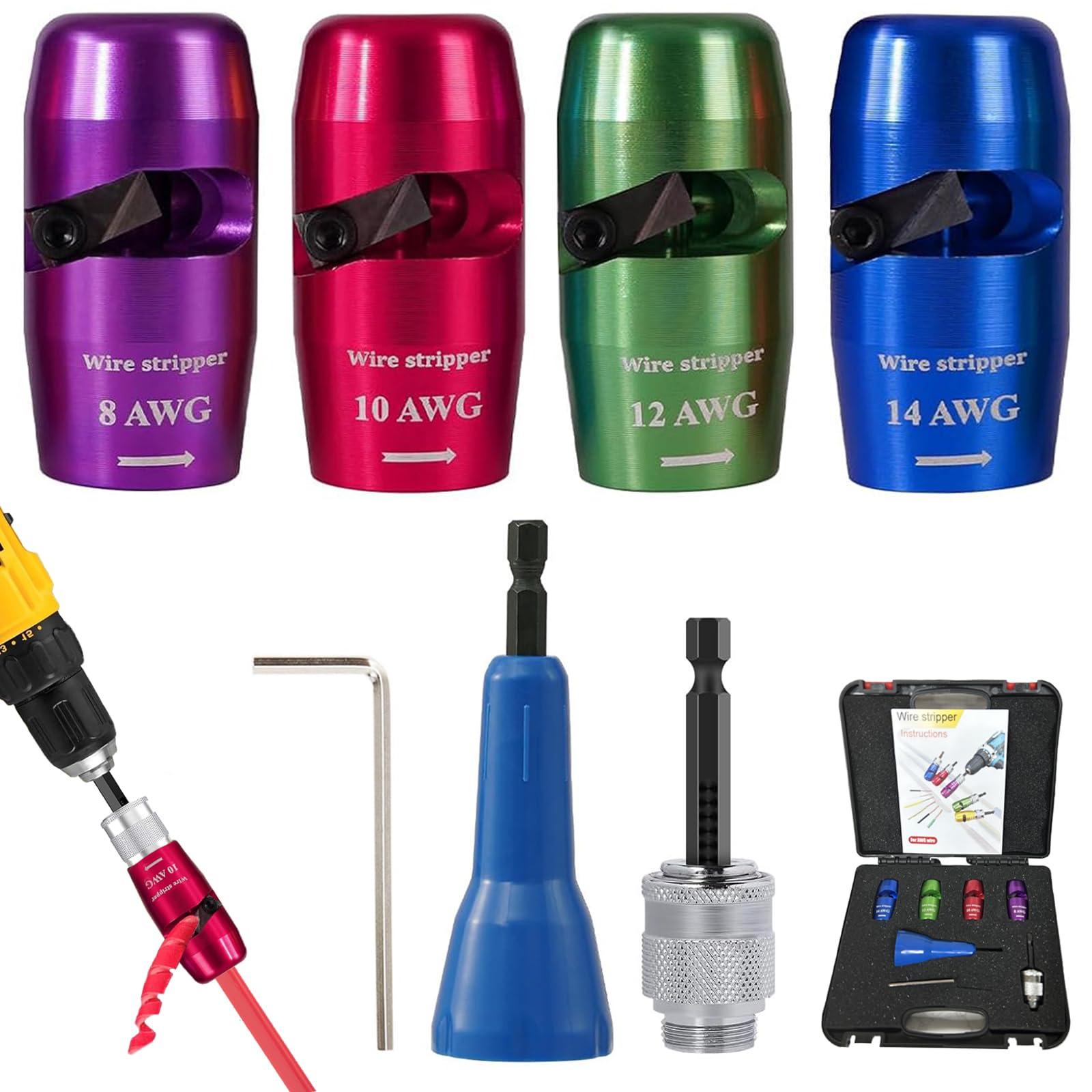 Wire Stripper For Drill, Wire Stripper For 8/10/12/14 AWG, Wire Twister Tool For Drill Electrician Tools Accessories, Electric Wire Stripper Cable Quick Stripping And Connector For Power Drill