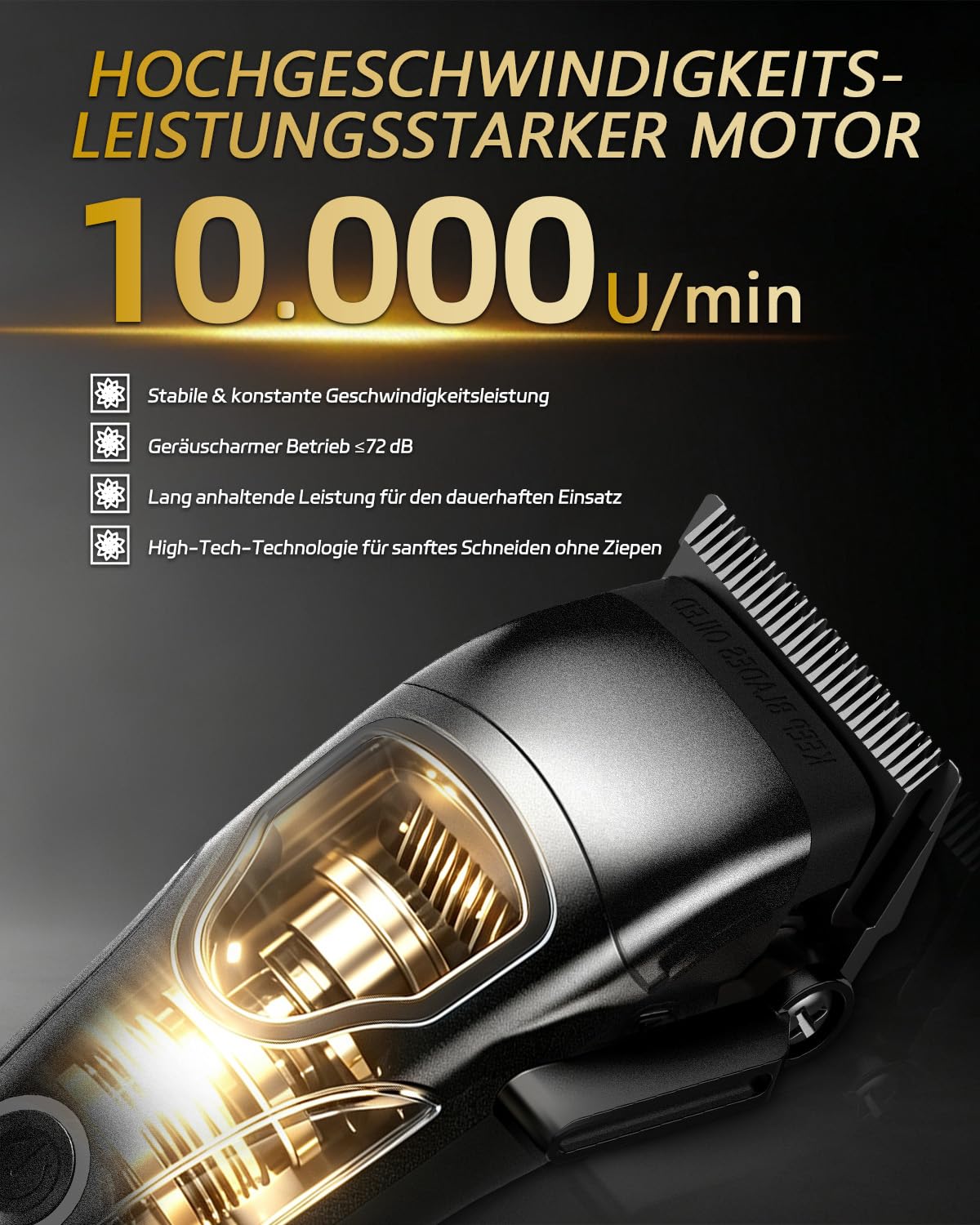 Rucha Akku Haarschneidemaschine Profi, 10.000 U/min Hochgeschwindigkeit Haarschneider Herren, Hair Clippers mit 8 Aufsteckkämme, 3 Std. Akkulaufzeit, für Haare, Bart & Körper, Zuhause & Barbershop