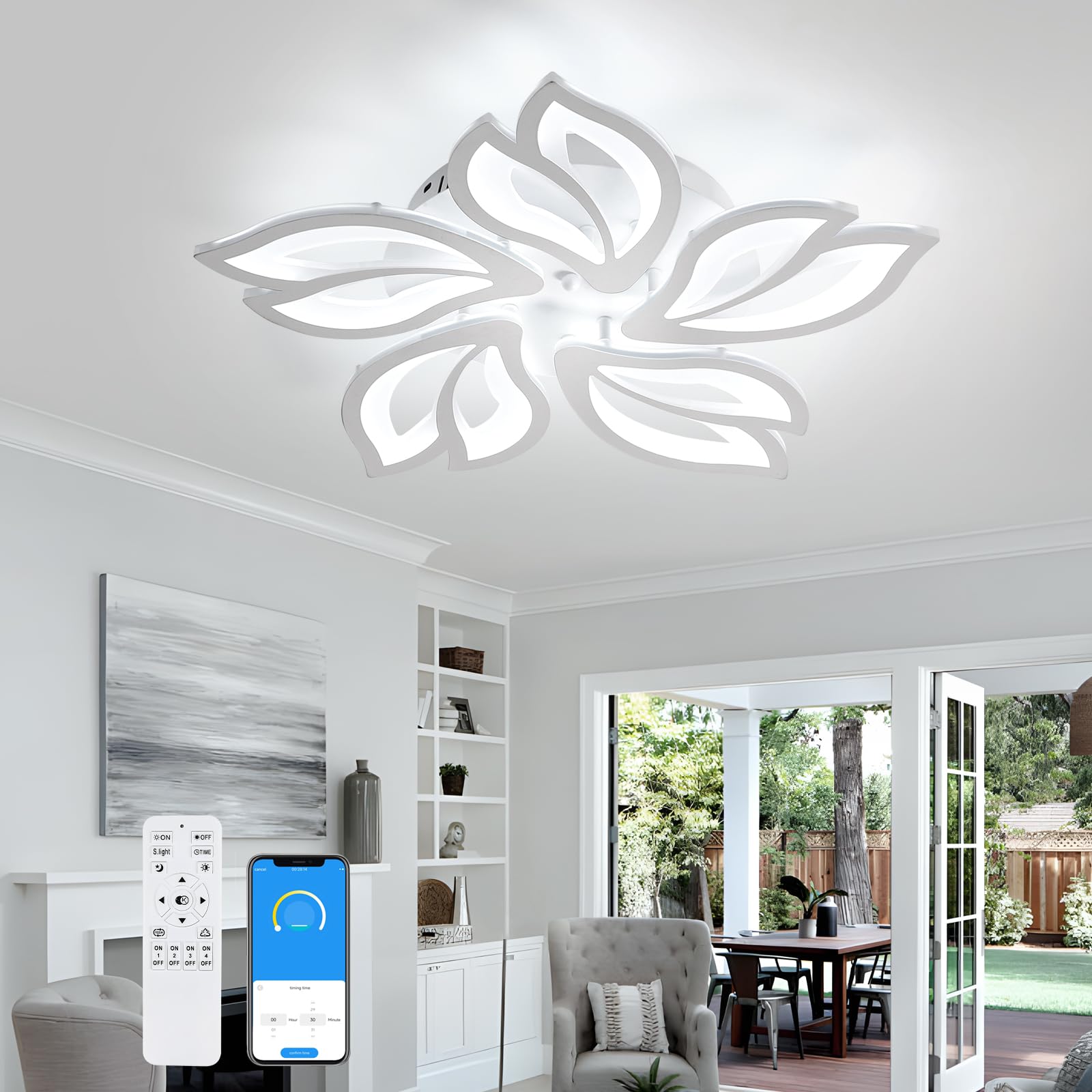 Comely Dimmable LED Ceiling Light, 45W 4200LM Creative Petals Design Modern Ceiling Lamp with Remote Control, Acrylic Ceiling Light for Living Room, Bedroom, Dining Room, Kitchen