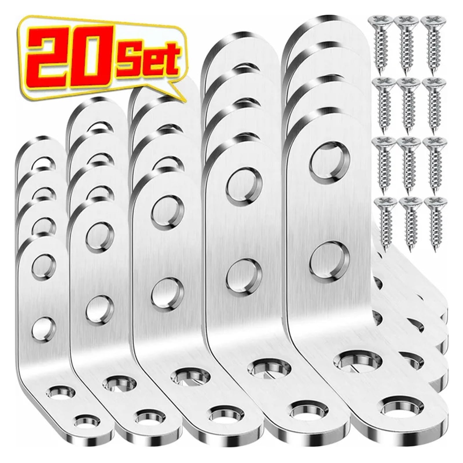 Codice angolare a forma di L in acciaio inossidabile Staffe giunzione da 90 gradi Connettori angolari for armadietti for mobili Supporto for porta dello scaffale con vite(20 Sets-16x40mm)