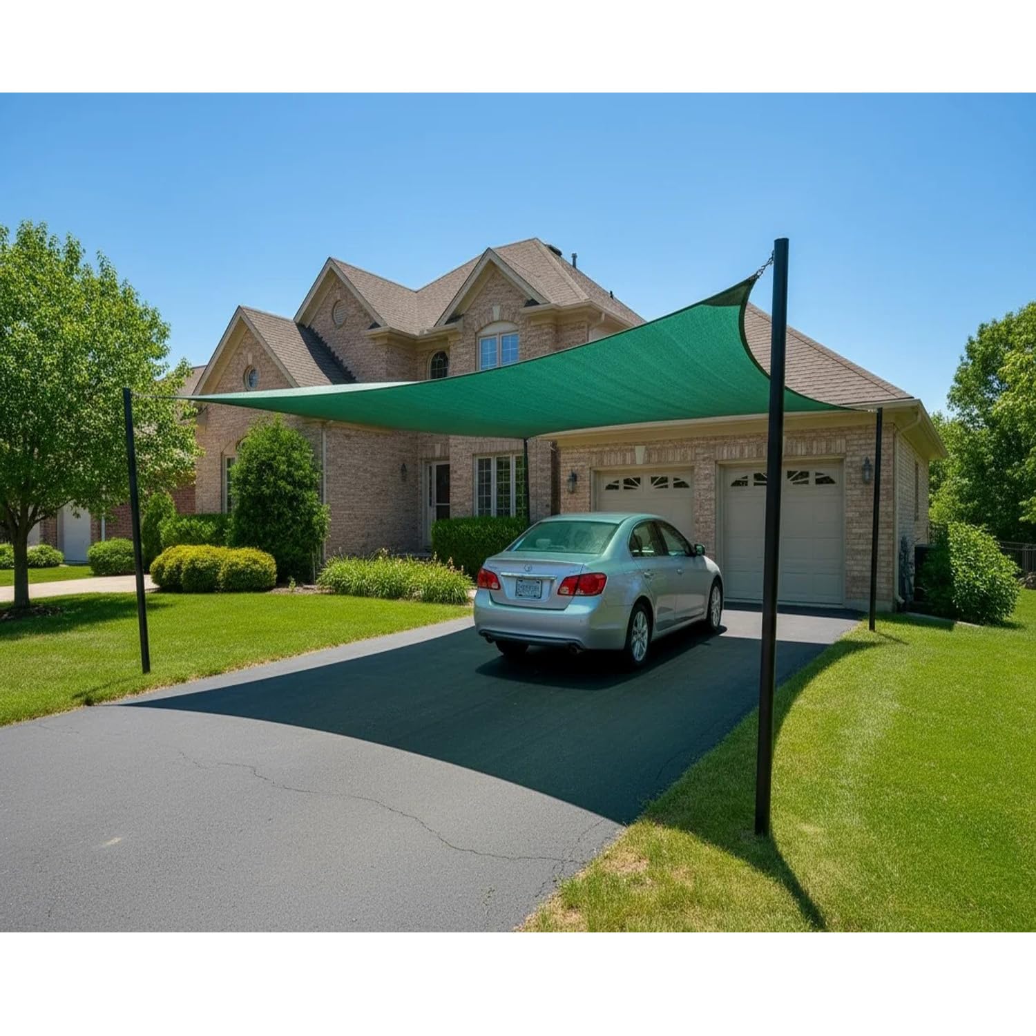HDPE Fabric Cotton Niwar Stiched Car Sun Shade Sails 90% Protection from Sun & UV Rays Ideal for Car Parking, Outdoor Garden, Balcony, (Green, 5x5 ft)-image-28