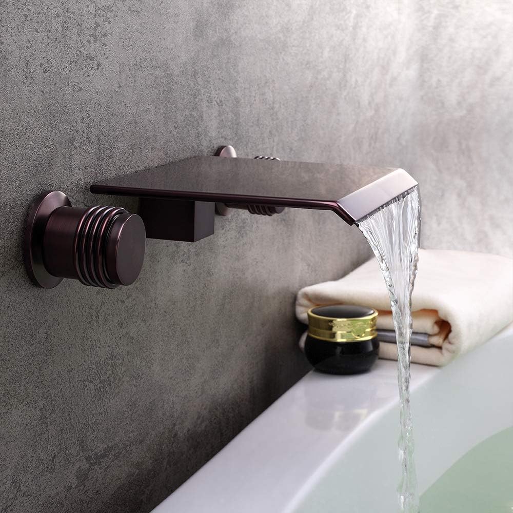 Amazon Crazy 🔥 Deals KunMai Waterfall Wall Mounted ORB Bathtub Filler Faucet with Double Handles in Oil Rubbed Bronze