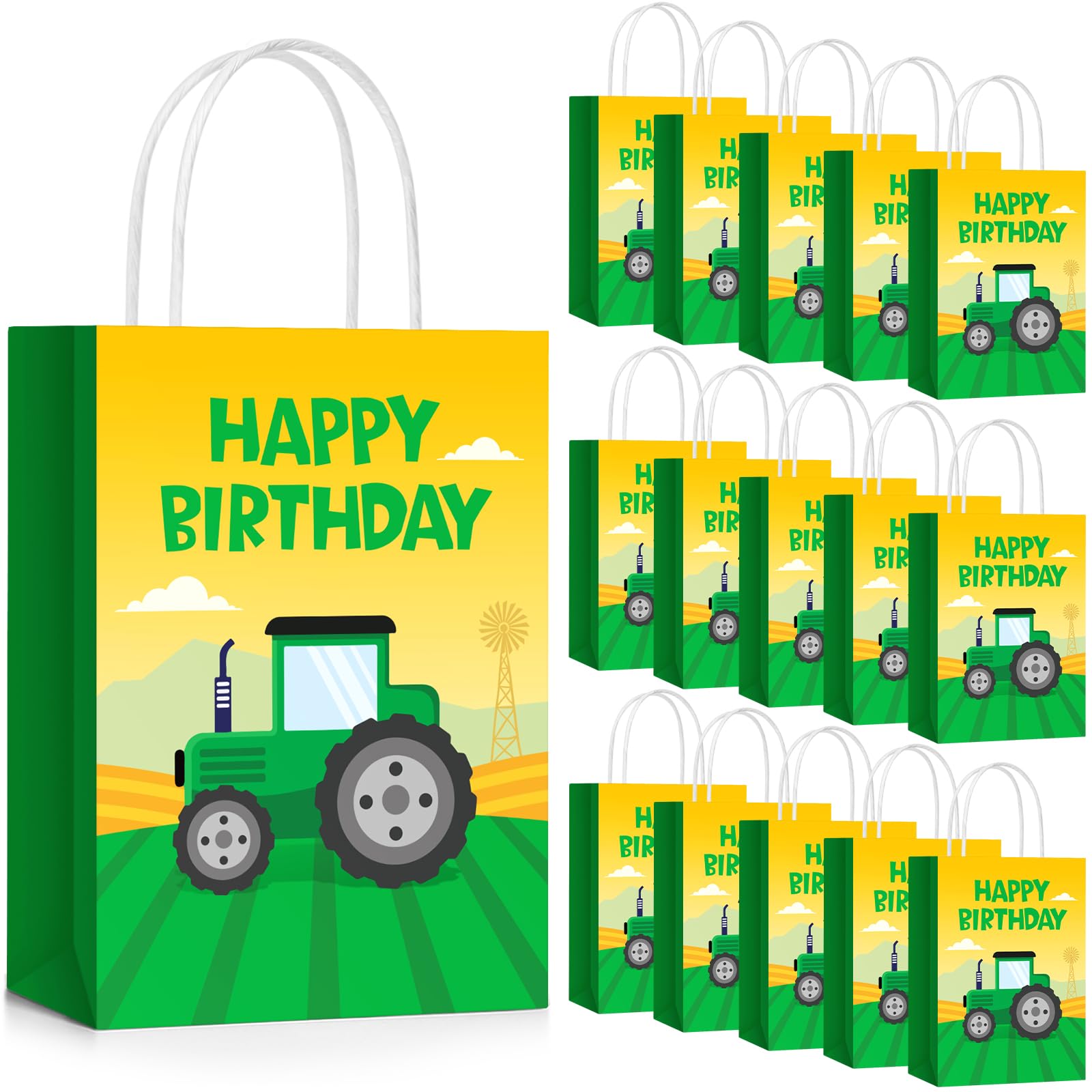 AmazingSpark 24 Pcs Tractor Party Favor Bags with Handles Farm Birthday
