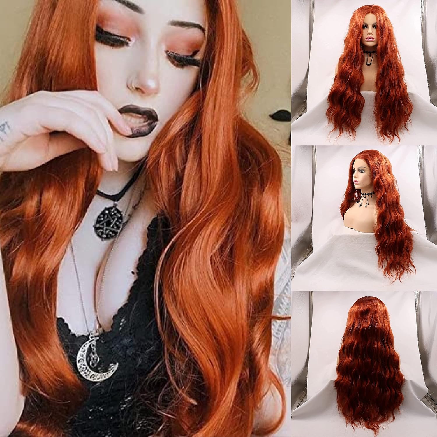 Amazon.com : RainaHair Copper Red Long Loose Wave Lace Front 