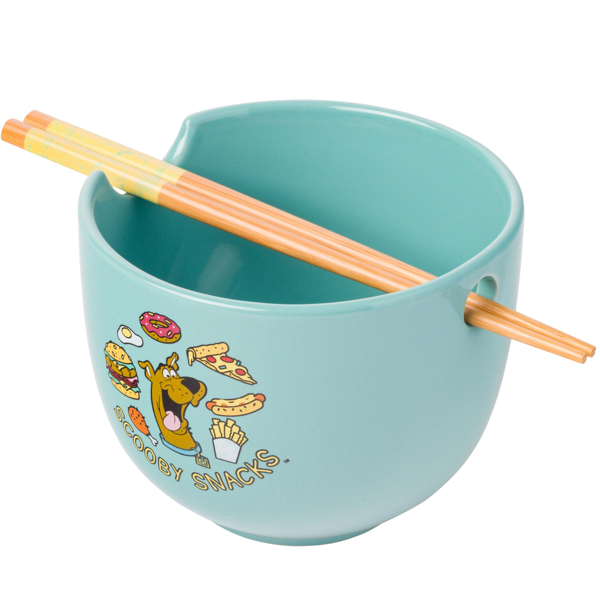 Silver Buffalo Scooby Doo Food Pattern Ceramic Nissin Top Ramen Noodle Bowl with Chopsticks, 20oz