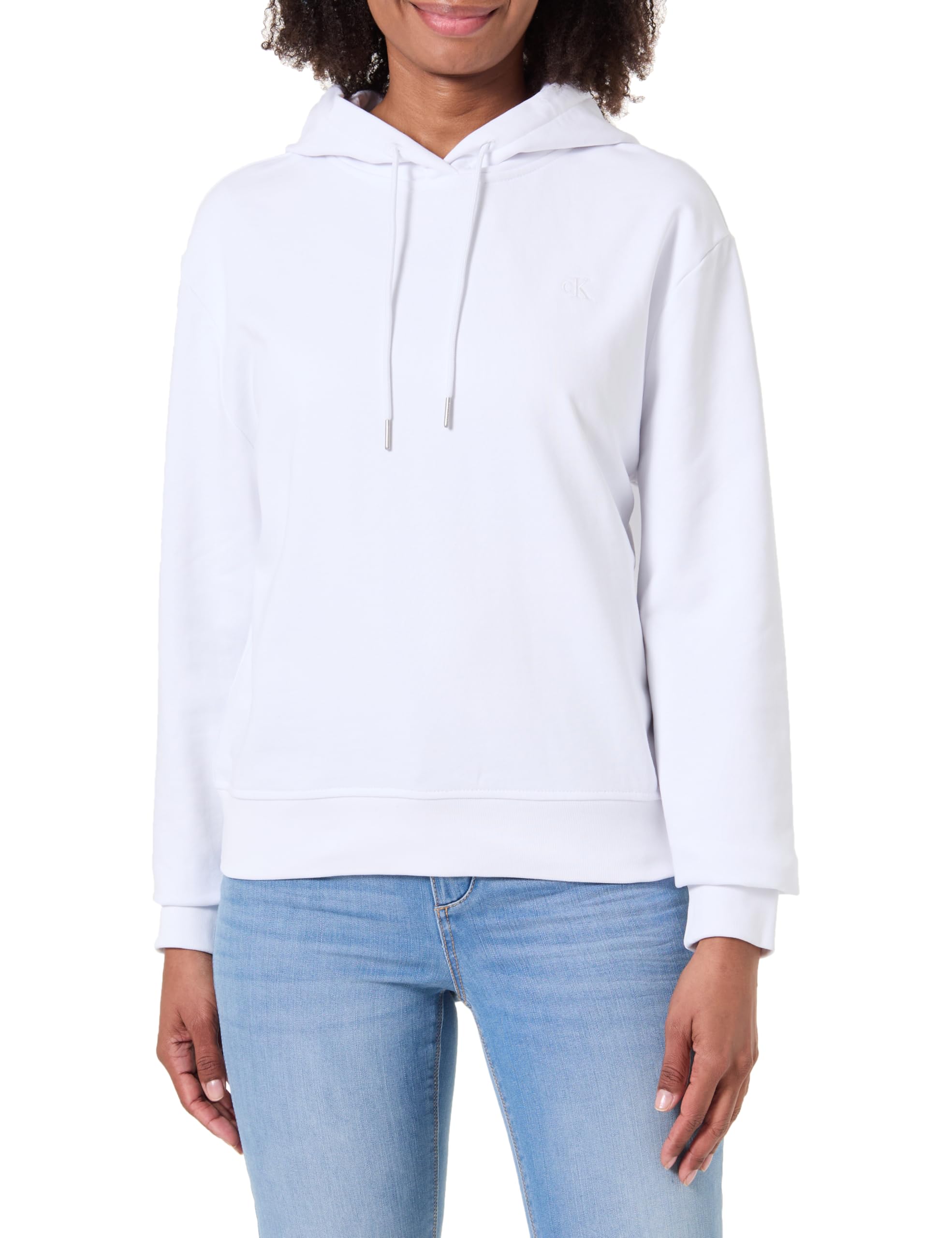 Calvin Klein Women’s Monogram Terry Hoodie with Logo, White (Brilliant White), M