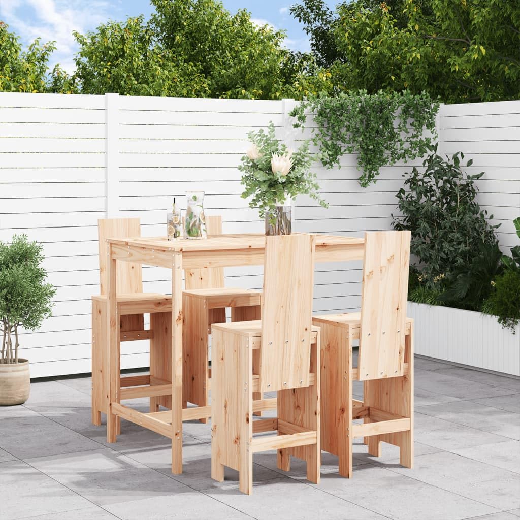 Juego de 5 barras de jardín de madera maciza de pino, 121 x 82,5 x 110 cm, mesa de jardín con 4 taburetes, diseño moderno, robusto y duradero, para balcón, terraza, jardín