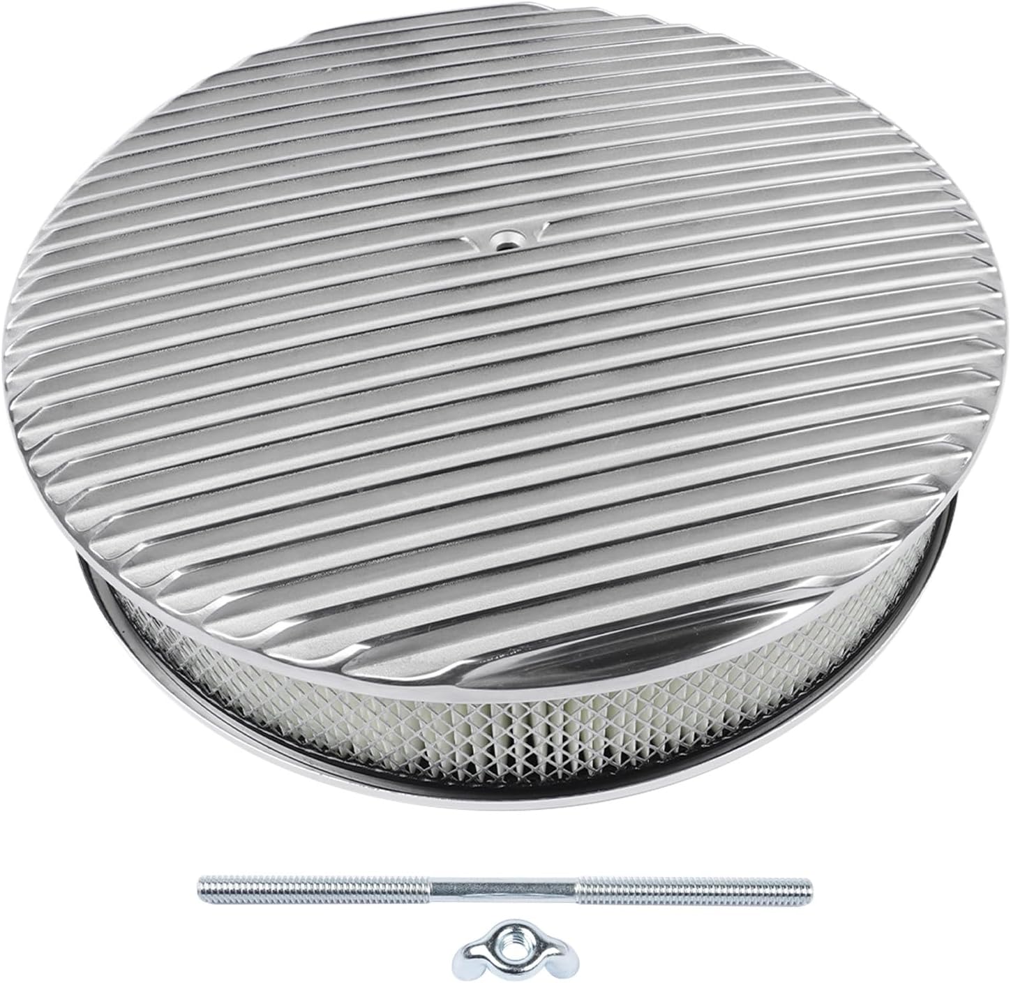 GELUOXI 14 X 3 Round Polished Full Finned Aluminum Cleaner Assembly Flat Base Recessed Paper Element