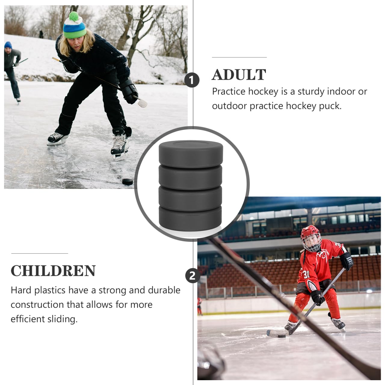 VANZACK Eishockey Pucks, Inline Hockey Puck Street Hockey Puck Spiel Trainings Pucks Gummi-Trainingspucks für Kinder und Erwachsene 4 Stück