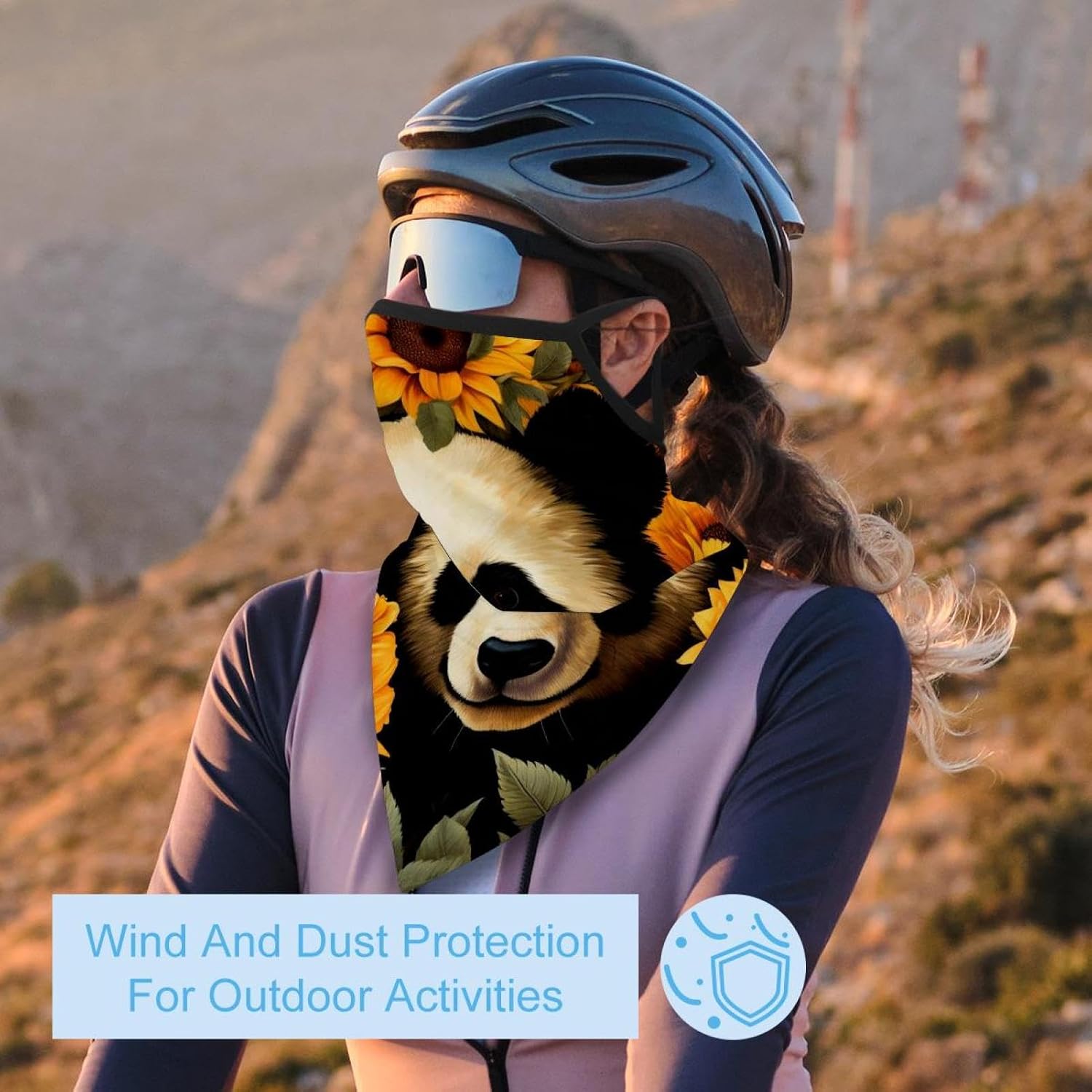4 Pack Panda Sunflower Neck Gaiter Face Scarf Cover Sun Protection Balaclava Cloth Bandanas with Ear Loops