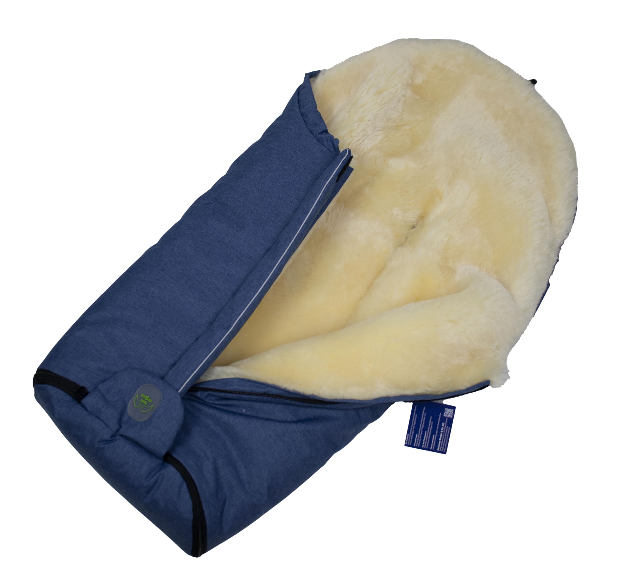 Reissner Lammfelle | Baby Fußsack ESKIMO | echtes Merino Lammfell | Mumienform | mit Reißverschluss | für Kinderwagen Buggy & Stroller | cobalt