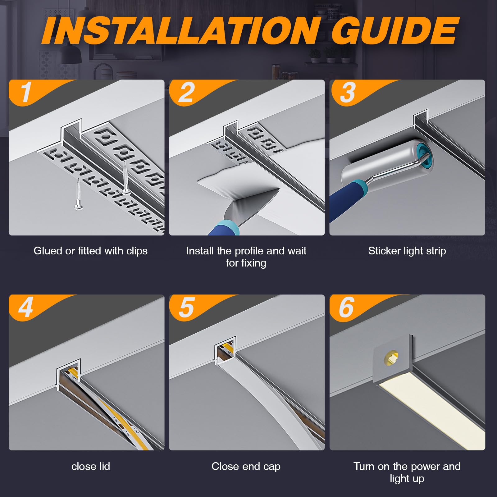 6 x LED Aluminium Profil 2 m (12 m) Led Trockenbau Profil led fliesenprofil für als 20 mm oder Dual Led Streifen/Led Leisten/Led Profil, with Milchig Weißer Abdeckung Endkappen - 55,5 x 14,9 mm