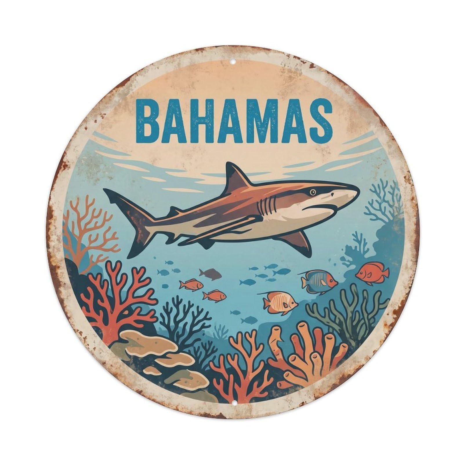 Bahamas Reef Shark Coral Waters Metal Tin Sign