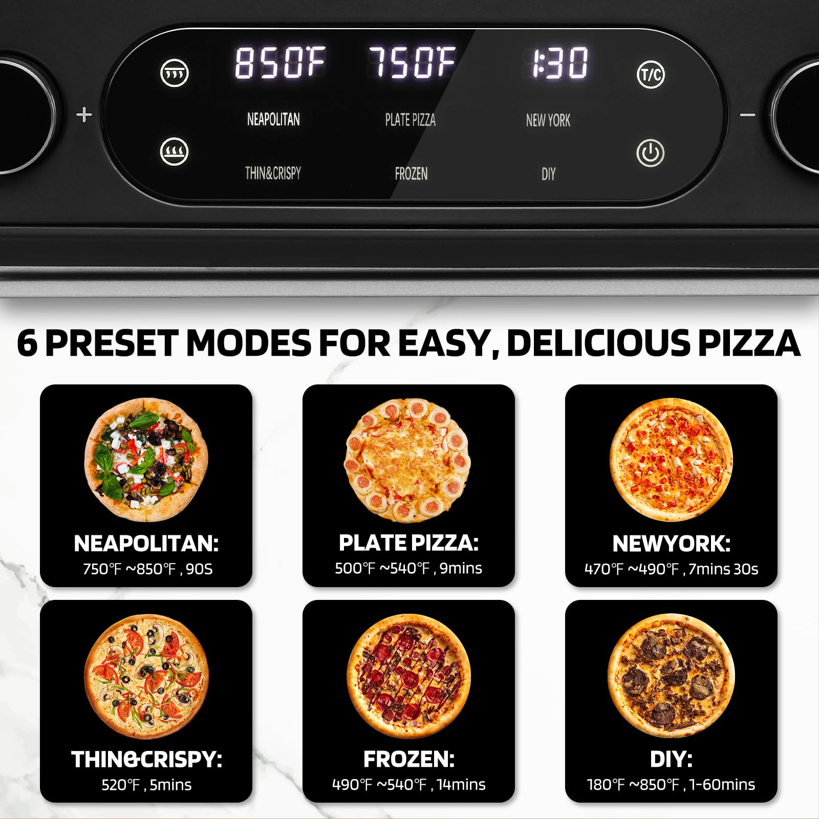 Lagute Indoor Pizza Oven, 12 Inch Electric Countertop Pizza Maker with 6 Preset Modes, 850°F High Heat in 90 Seconds, Dual Heating Components, Pizza Stone & Peel Included - Additional View