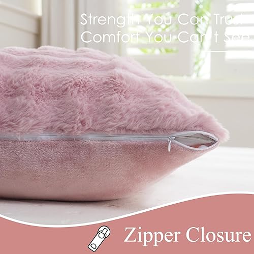 Vista 3 de Blush Pink Plush Body Pillow Case Fluffy Shaggy Faux Fur Pillow Cover Ultra Soft Warm Rabbit Fur Decorative Body Pillow Cover Long Pillowcase for