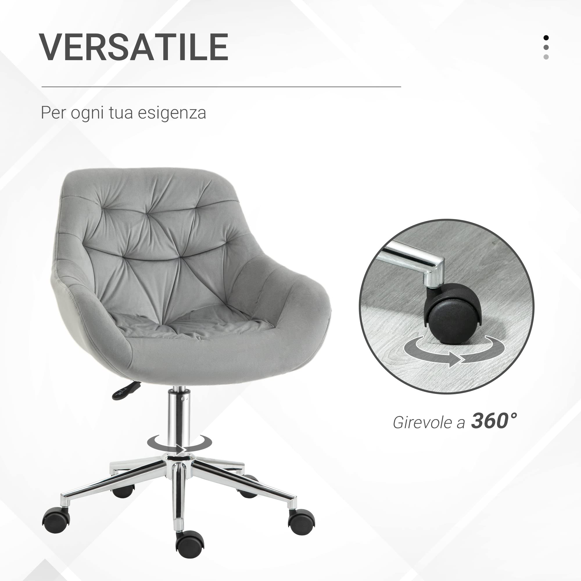 Vinsetto Sedia da Ufficio con Altezza Regolabile 59x58x80-90cm Grigio