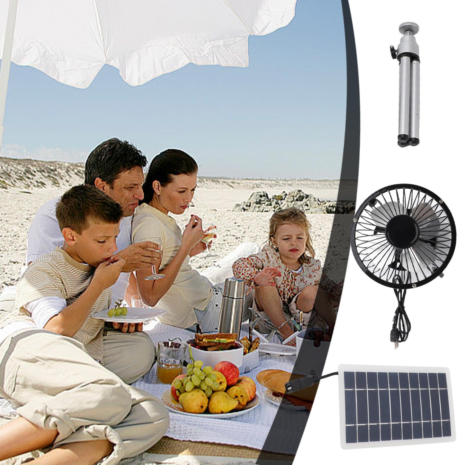 Cawevon Ventilatore Solare Portatile 10000mAh Con Pannello Da 10W E Luce LED - 4 Velocità E Timer - Per Campeggio, Esterno, Emergenze - 3