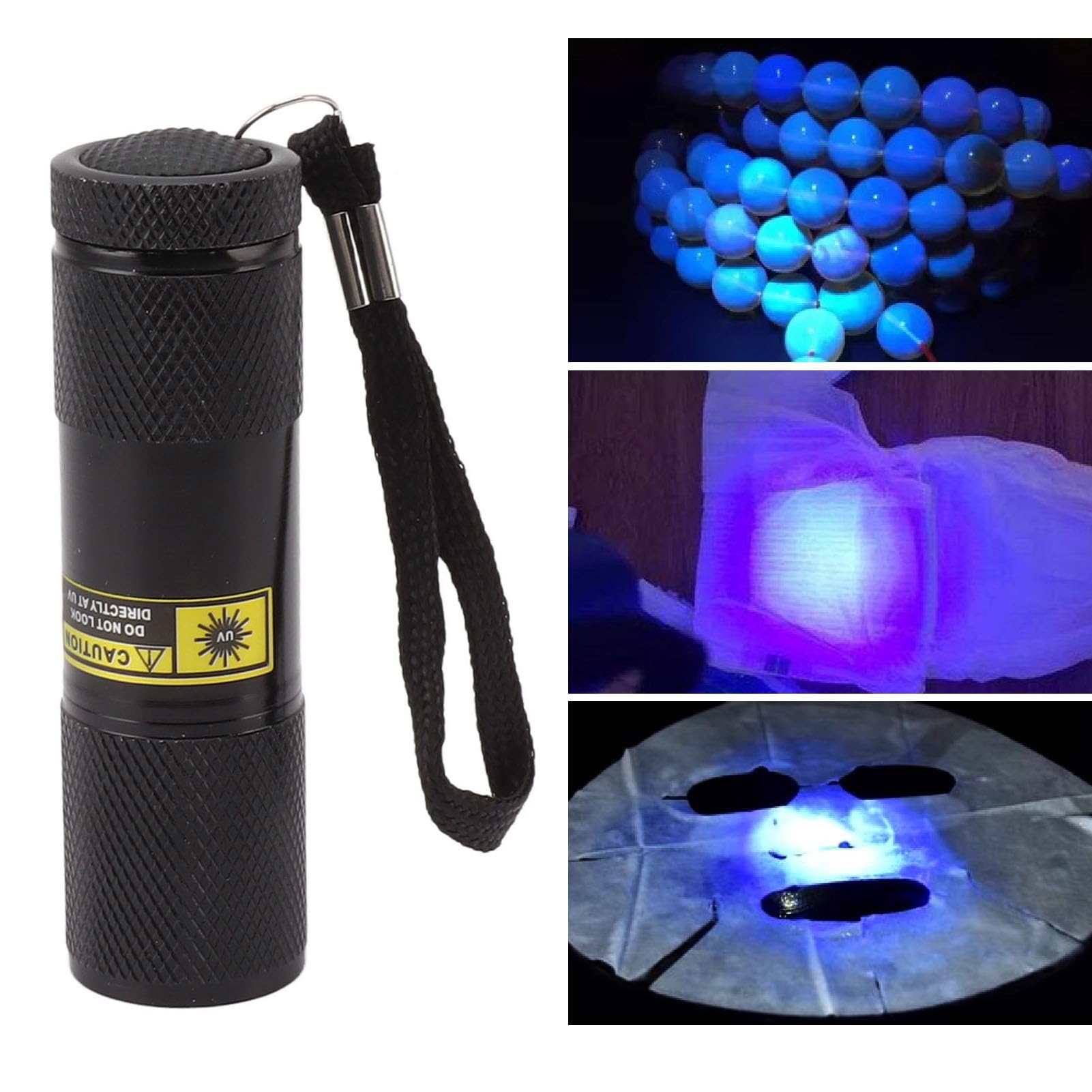 Torcia UV a luce nera 365 nm per funghi, rilevamento di coloranti fluorescenti, rilevamento di urine e macchie di animali domestici, ecc., lampada a specchio nero in legno con ricarica USB, fibbia