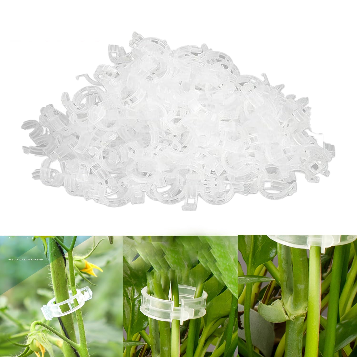 QuaHom 100PCS Plant Supports for Outdoor Plants, Plant Clips for Climbing Plants, Tomato Plant Support, Twine Vine Trellis Cage, Vegetable Garden Plant Support Clips Grafting Tools (White)