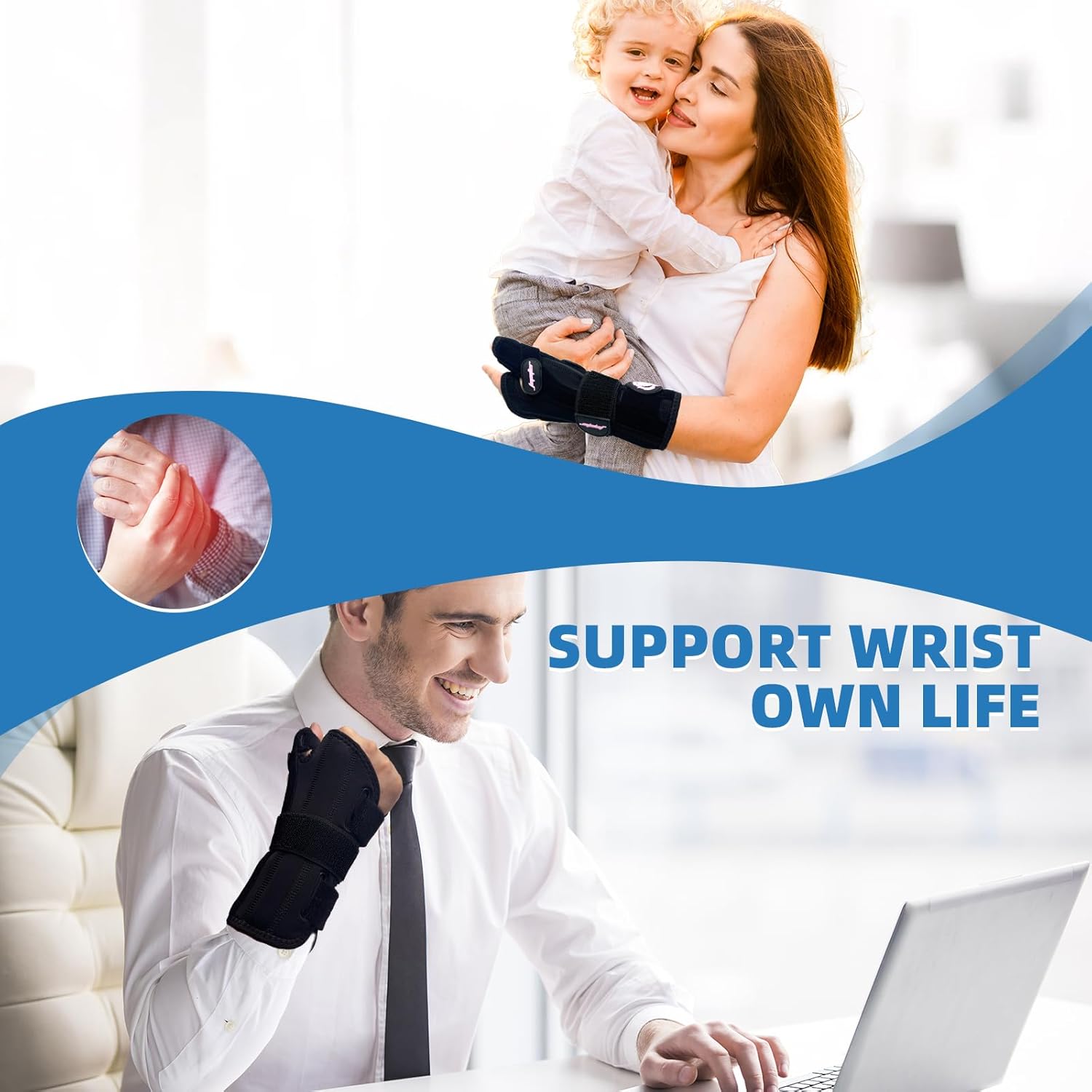 JUPITER Carpal Tunnel Wrist Brace, Day & Night Support, Thumb Spica Splint for Right Hand, Ideal for De Quervains Tenosynovitis, Tendonitis, Wrist Brace With Thumb Support - Small/Medium - Women & Men,Black-Pink - Image 6