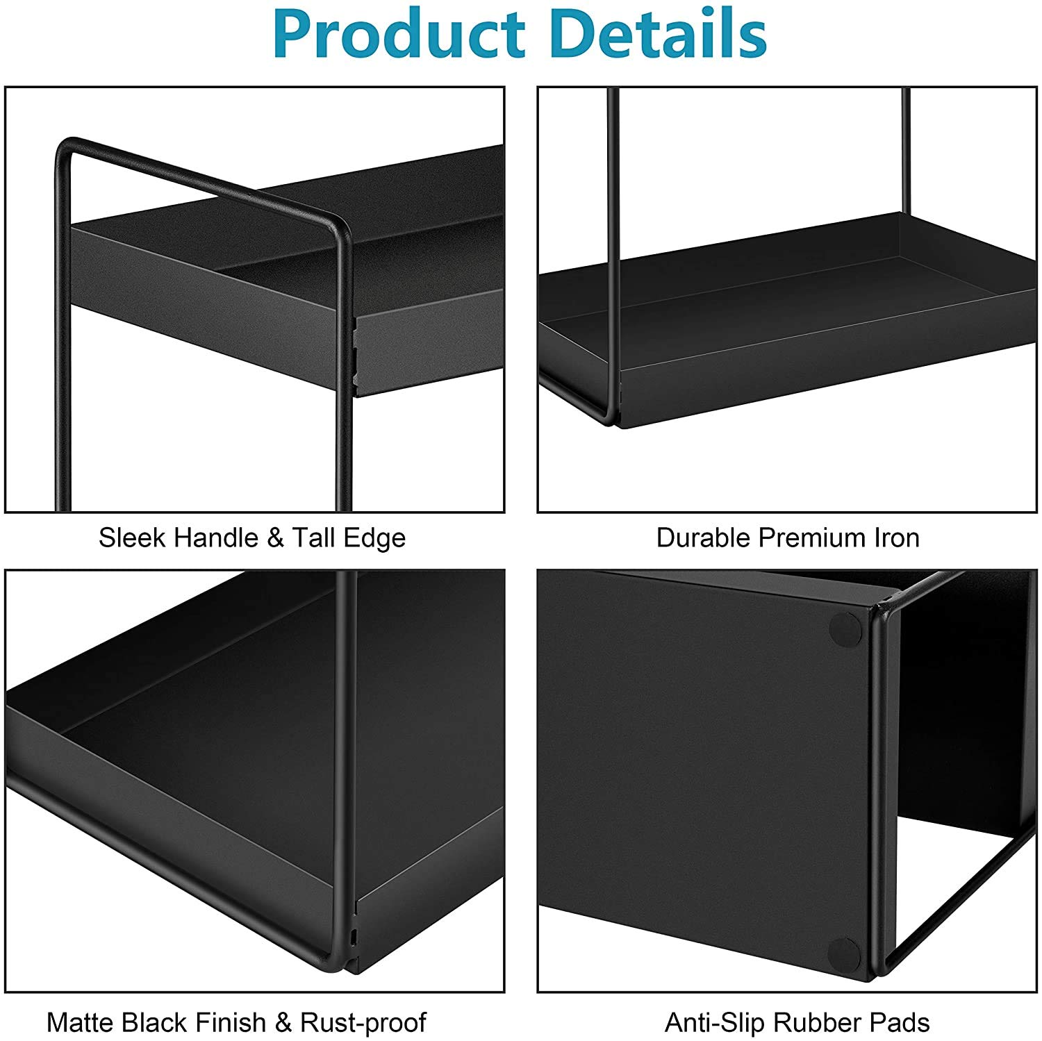 Küchen Gewürzregal Standregale mit 3 Ebenen Duschablage aufbewahrung Badezimmer Arbeitsplatte Unterschrankregal Organizer Vanity Tray Kosmetik & Make-up Lagerung, Schwarz