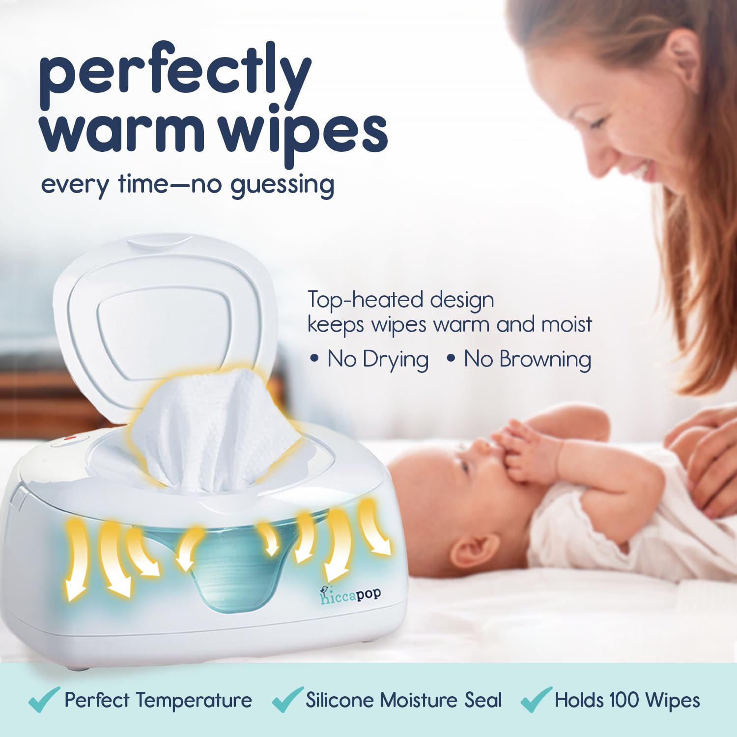 Hiccapop Hiccapop Baby Wipe Warmer and Baby Wet Wipes Dispenser | Baby Wipes Warmer for Babies | Diaper Wipe Warmer with Changing Light, White in use