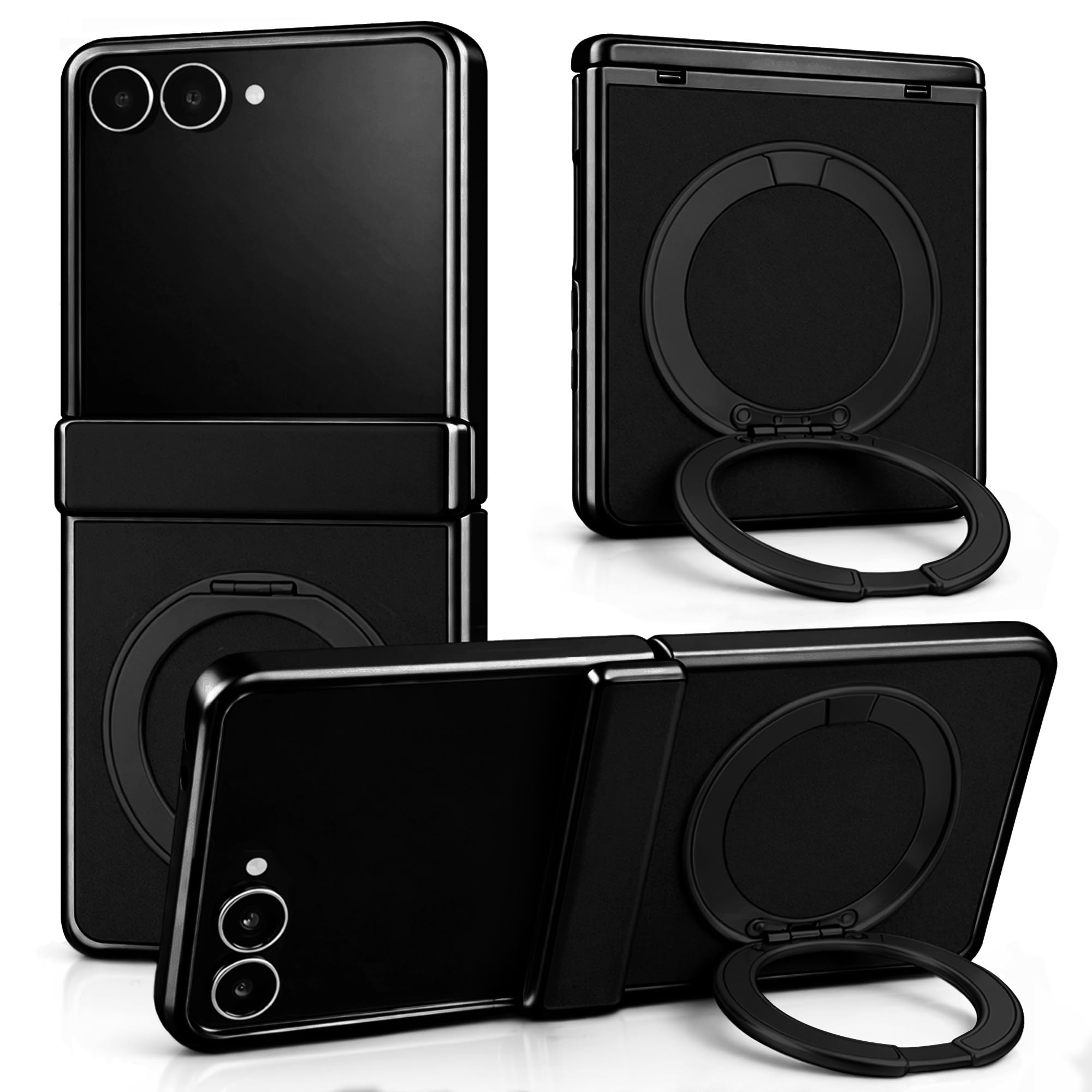 Photo 1 of ZERUK Genuine Leather Case for Samsung Galaxy Z Flip 7, Slim MagSafe Compatible Cover with Hinge Protection, Military-Grade Drop Protection, 360° Rotating Magnetic Kickstand (Black, Z Flip7)