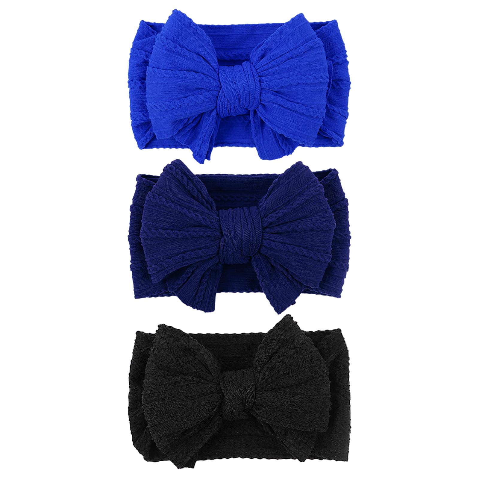 LemonSpace Handmade Baby Headband Bows Nylon Blue Bow for Newborn girls Police Day Hair Accessories Infant Girls Hair Bows Flag Blue and Black Stretchy Soft Baby girl Bows Infant Toddlers Headwrap
