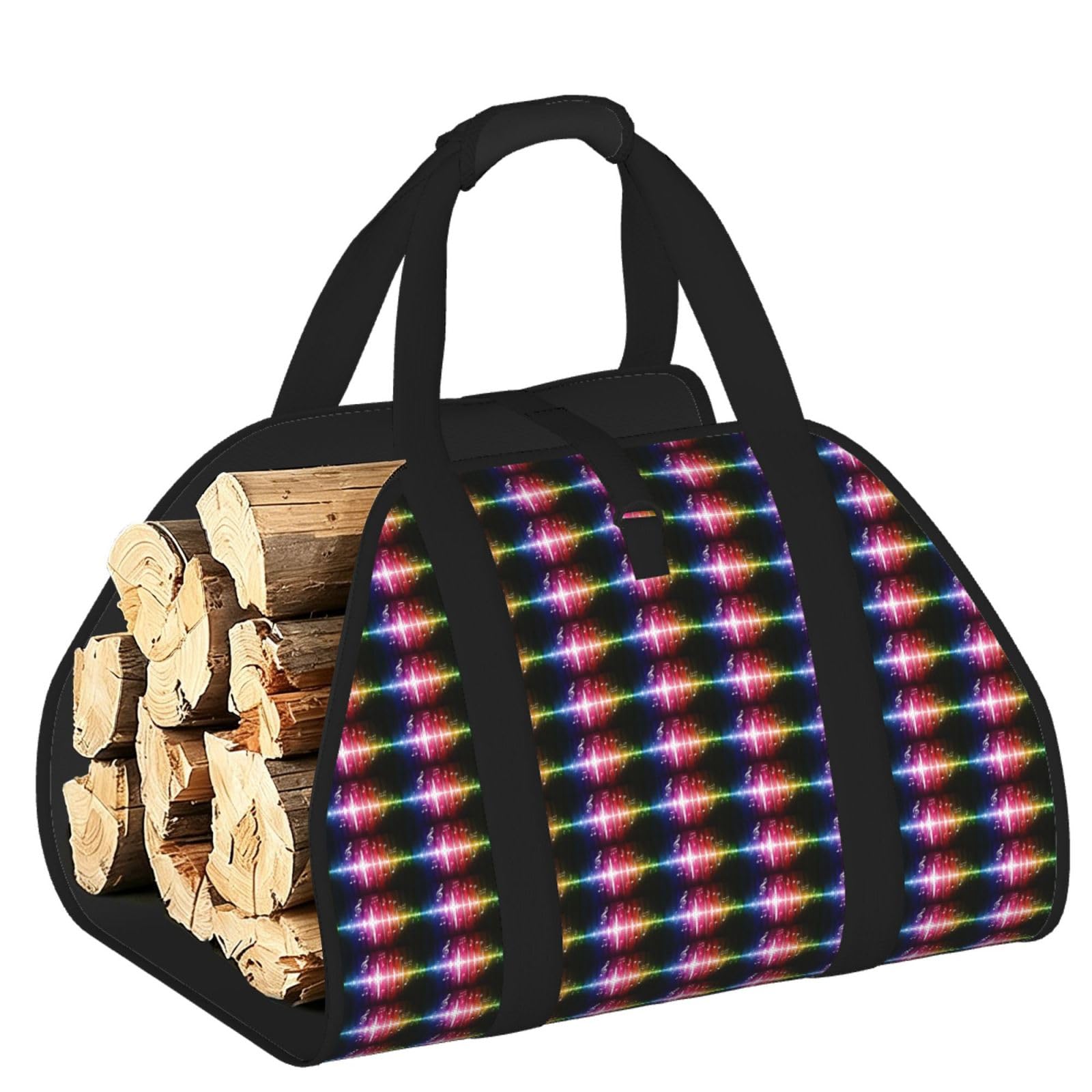 Ayyqwe Black Musics Print Firewood Bag Wood Waterproof Versatile Camping Picnic Storage Daily Home