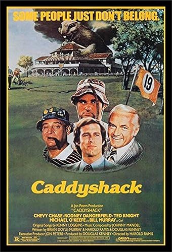 Póster enmarcado de Caddyshack 1980 de 36 x 24 pulgadas, diseño de comedia clásica Chevy Chase Rodney Dangerfield Ted Knight Michael O'Keefe Bill