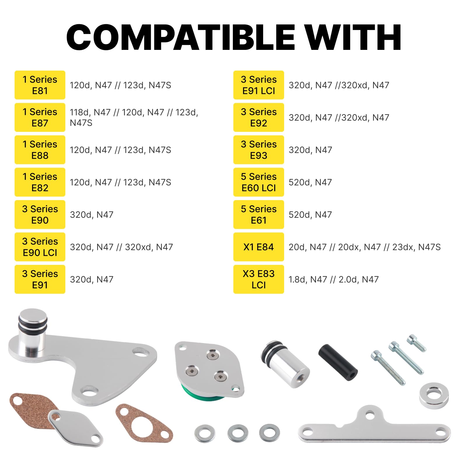 Kit valvola EGR per motori diesel N47 N47S 2.0, rimozione guarnizione refrigerante EGR compatibile con E81, E87, E88, E82, E90, E91, E92, E93 (inkl. LCI), E60, E61 LCI, X1 E84 e X3 E83 LCI