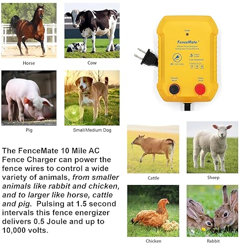 Miniatura 3 de FenceMate Salida de cargador eléctrico de CA de 0.5J hasta 10 millas para contener aves de corral, ganado, esgrimista para proteger granjas, jardín,