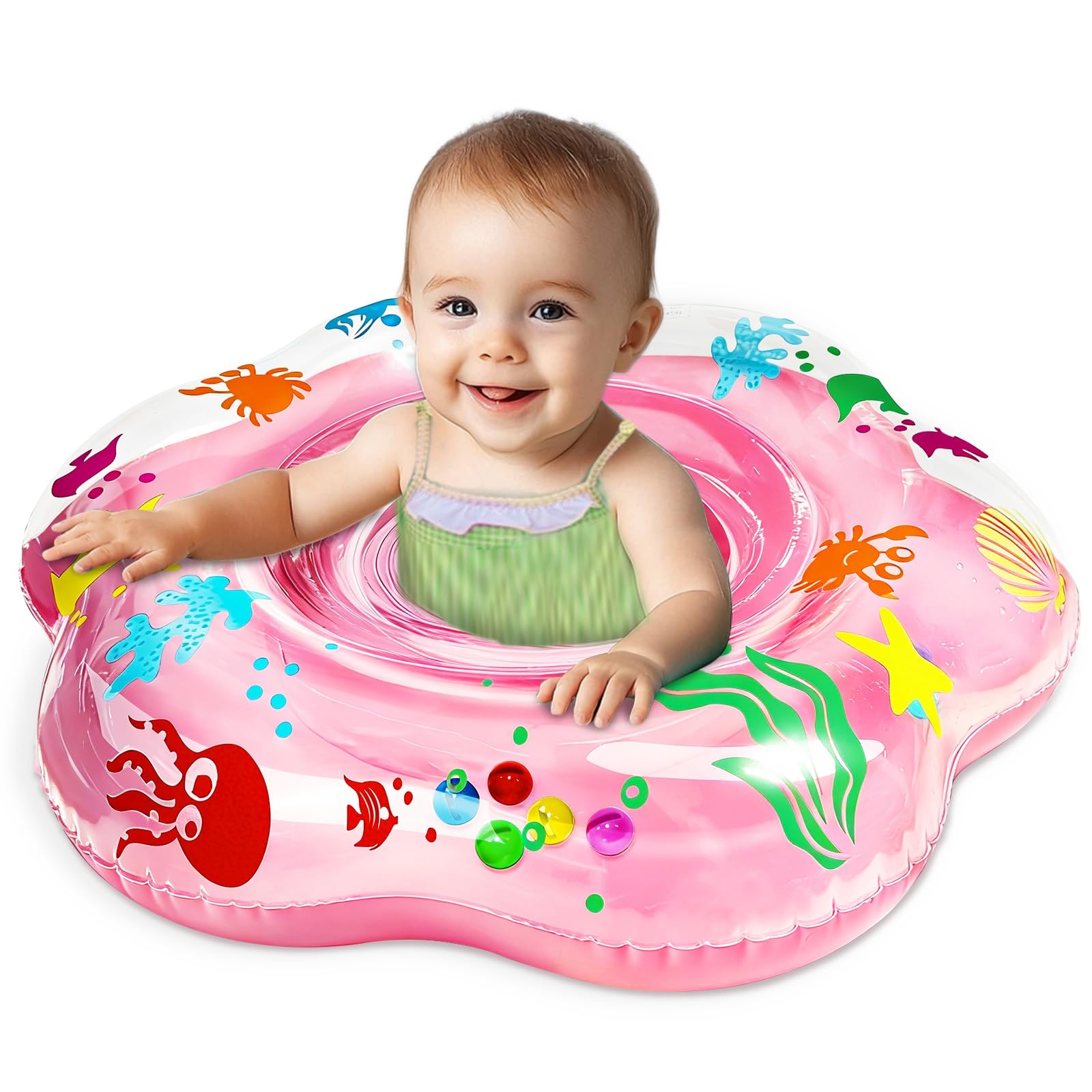 Extra großer 65 cm großer Baby-Pool-Schwimmer mit doppeltem Airbag und Sicherheitssitz, aufblasbarer Schwimmring für 6–36 Monate Kleinkinder, verbesserter Durchmesser verbessert die Stabilität im Pool
