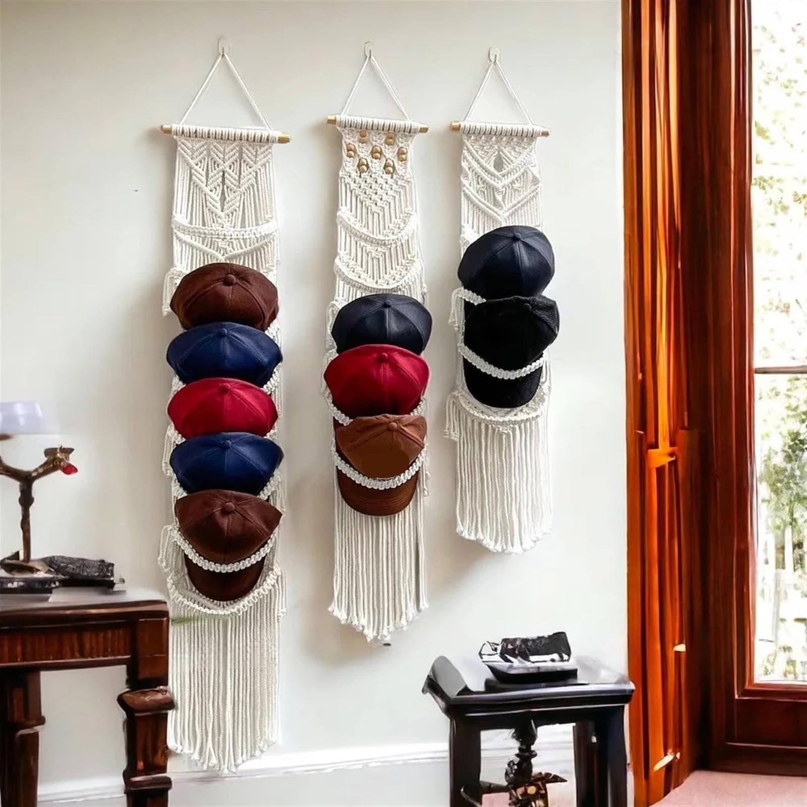 Makramee handgewebte Baumwollseil Wandteppich Home Decor weiß Wandbehang Dekoration Kunst Für die Dekoration von Wänden(130cm)