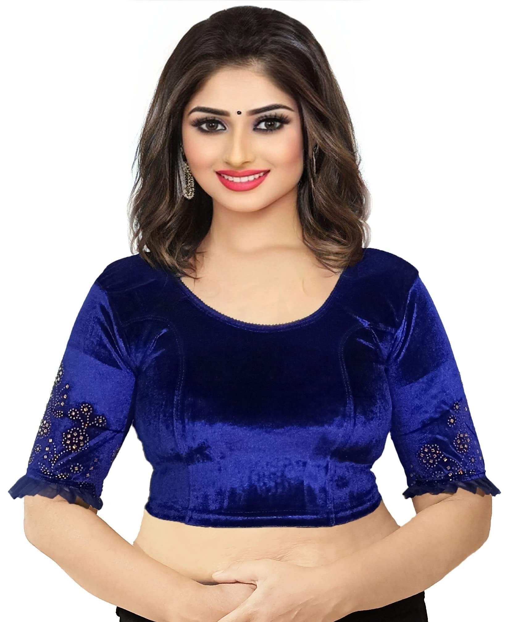 pu fashion Readymade Saree Blouse for Women Stylish Golden Stone Work Stretchable Soft Velvet Blouse New Blouse Design 2024 Collection-picture-43