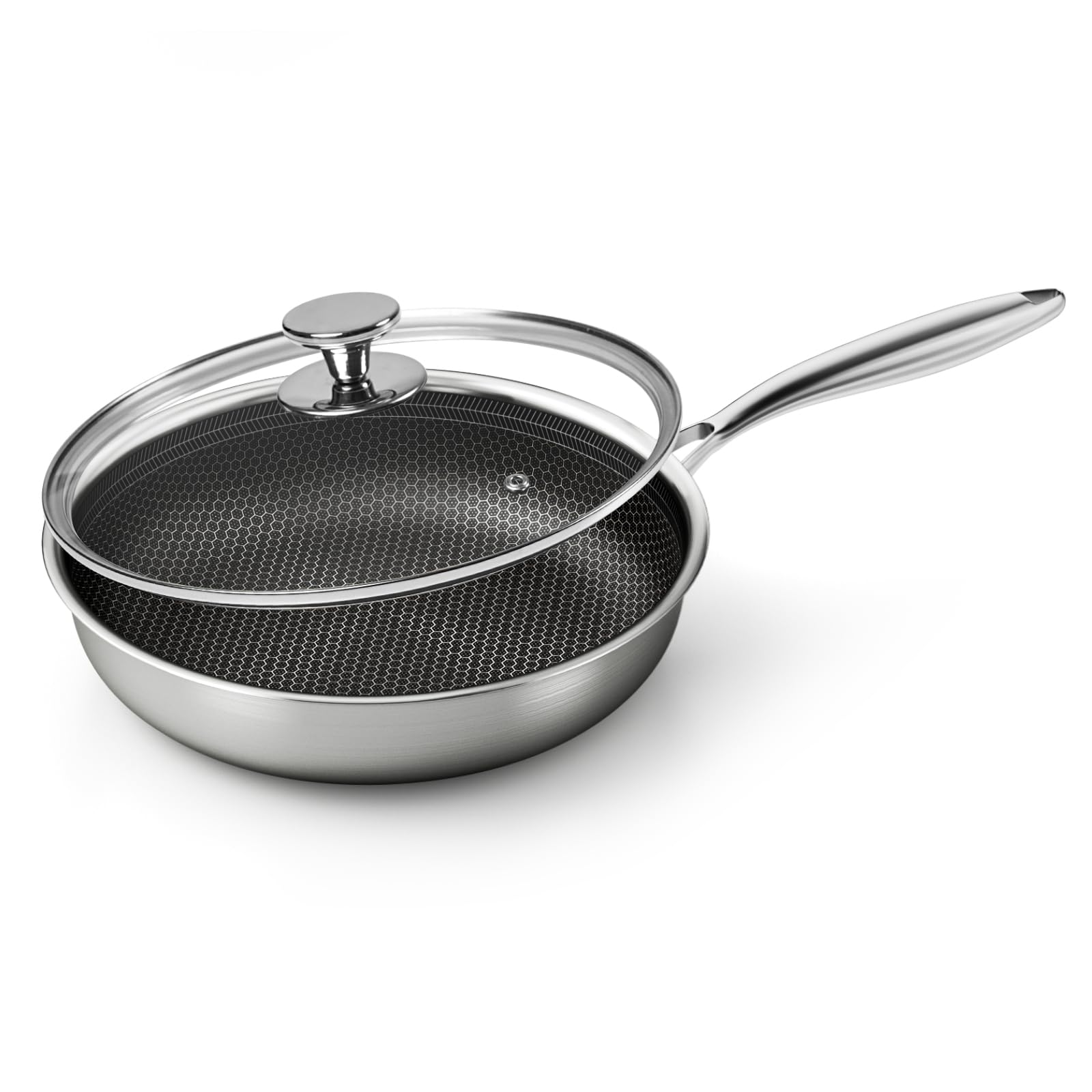 Innerwell Titanium keramische braadpan 28 cm, inductiepan met deksel, roestvrijstalen pan met antiaanbaklaag, ovenbestendig, PFOA-vrij, voor alle warmtebronnen, bruin
