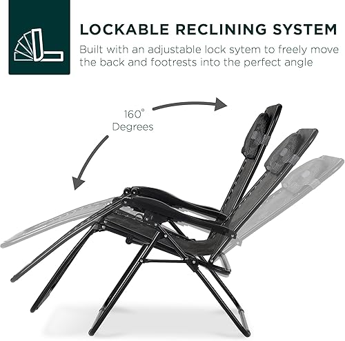 Miniatura 4 de Best Choice Products Silla de gravedad cero de gran tamaño, plegable para patio al aire libre, reclinable, con bandeja de accesorios para tazas,