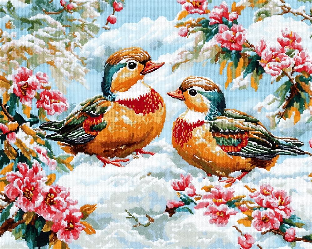 Kitquiver Latch Hook Rug Kits for Adults Beginners Mandarin Ducks and Flowe