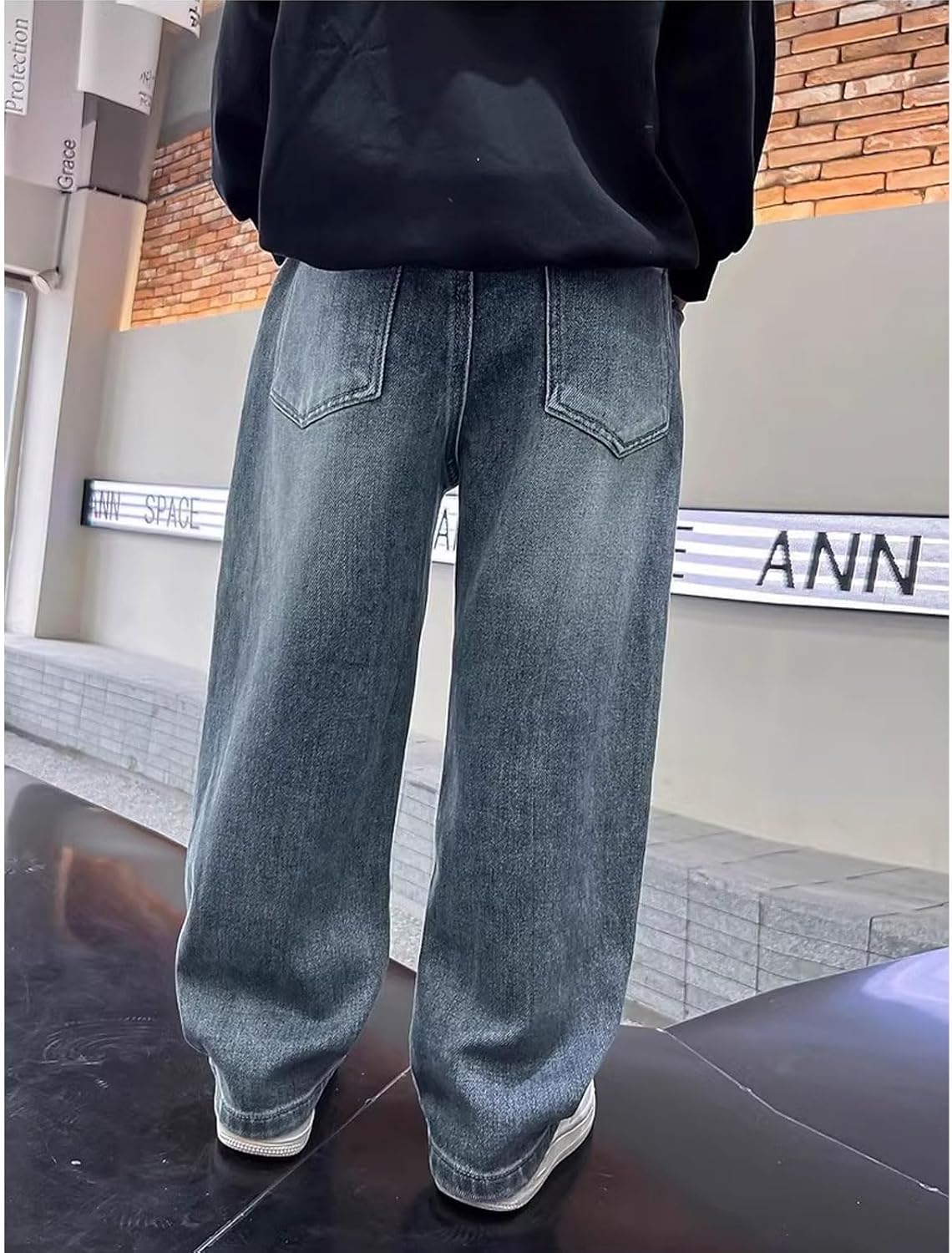 Boy's Kids Baggy Jeans Elastic Waist Pull On Denim Pants Fleece Winter Straight Wide Leg Jeans 6-14 Years - Image 3