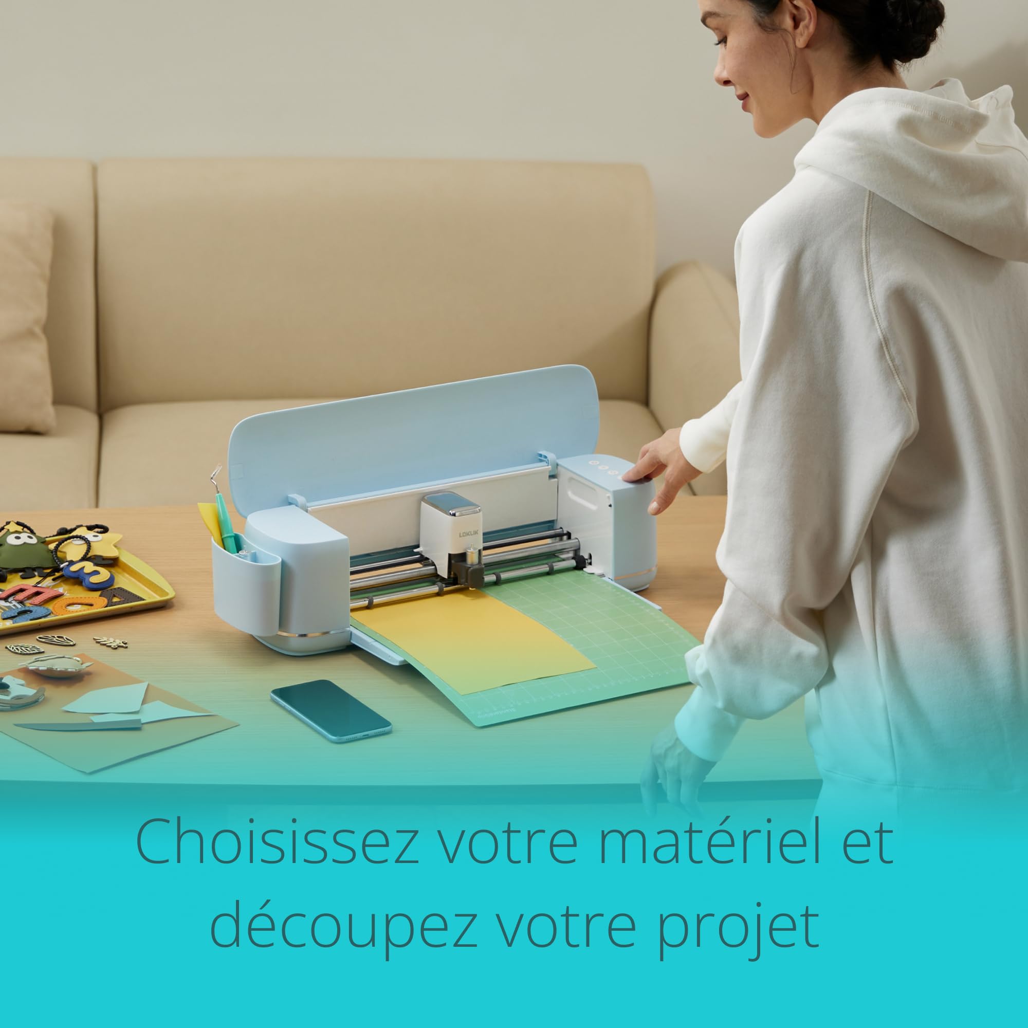 LOKLiK iCraft Plotter Machine - Machine de découpe pour personnaliser textiles, tasses, sacs, autocollants et décorations. Compatible avec flex, papier, cuir, carton, et plus. (Bleu)