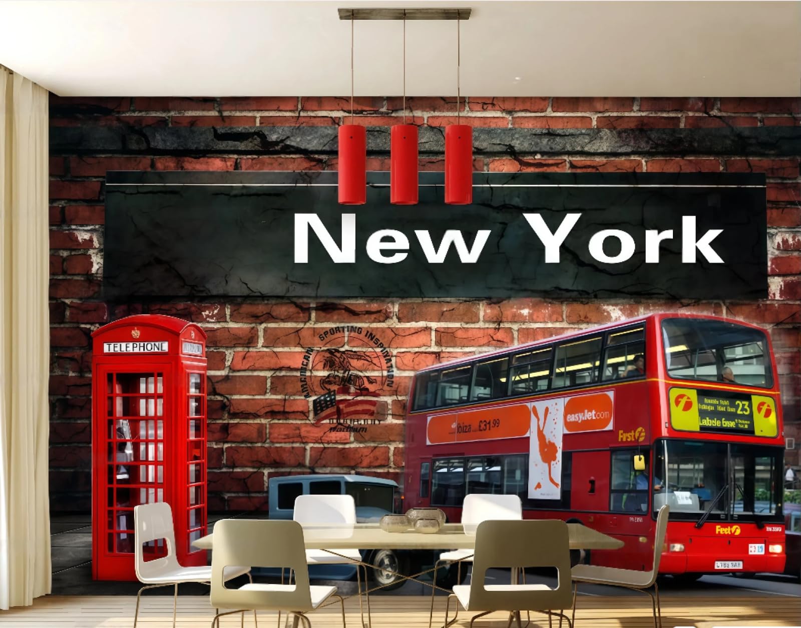 Rskjdghshd 3D Wallpaper Retro Brick Wall Bus Bar Coffee Gourmet Afternoon Tea Drink Shop Background Wall Western Restaurant Wallpaper Cafe Mural,,250X175cm